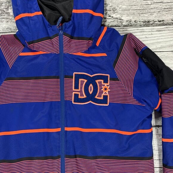 DC Shoes Co 10K Blue Orange Stripe Hooded Winter Snowboard Ski Jacket - Picture 2 of 13